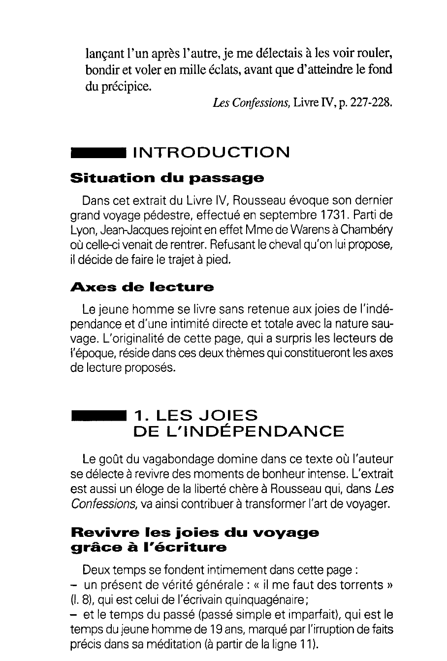 Prévisualisation du document Les Confessions, Livre IV, p. 227-228. Lecture méthodique - Rousseau