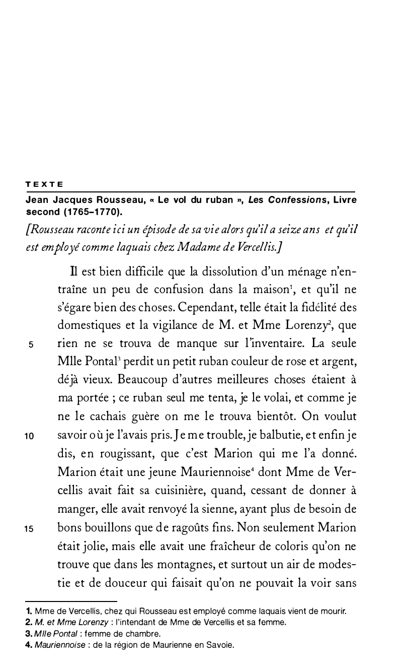 Prévisualisation du document Les Confessions, Rousseau.  Le Ruban volé.