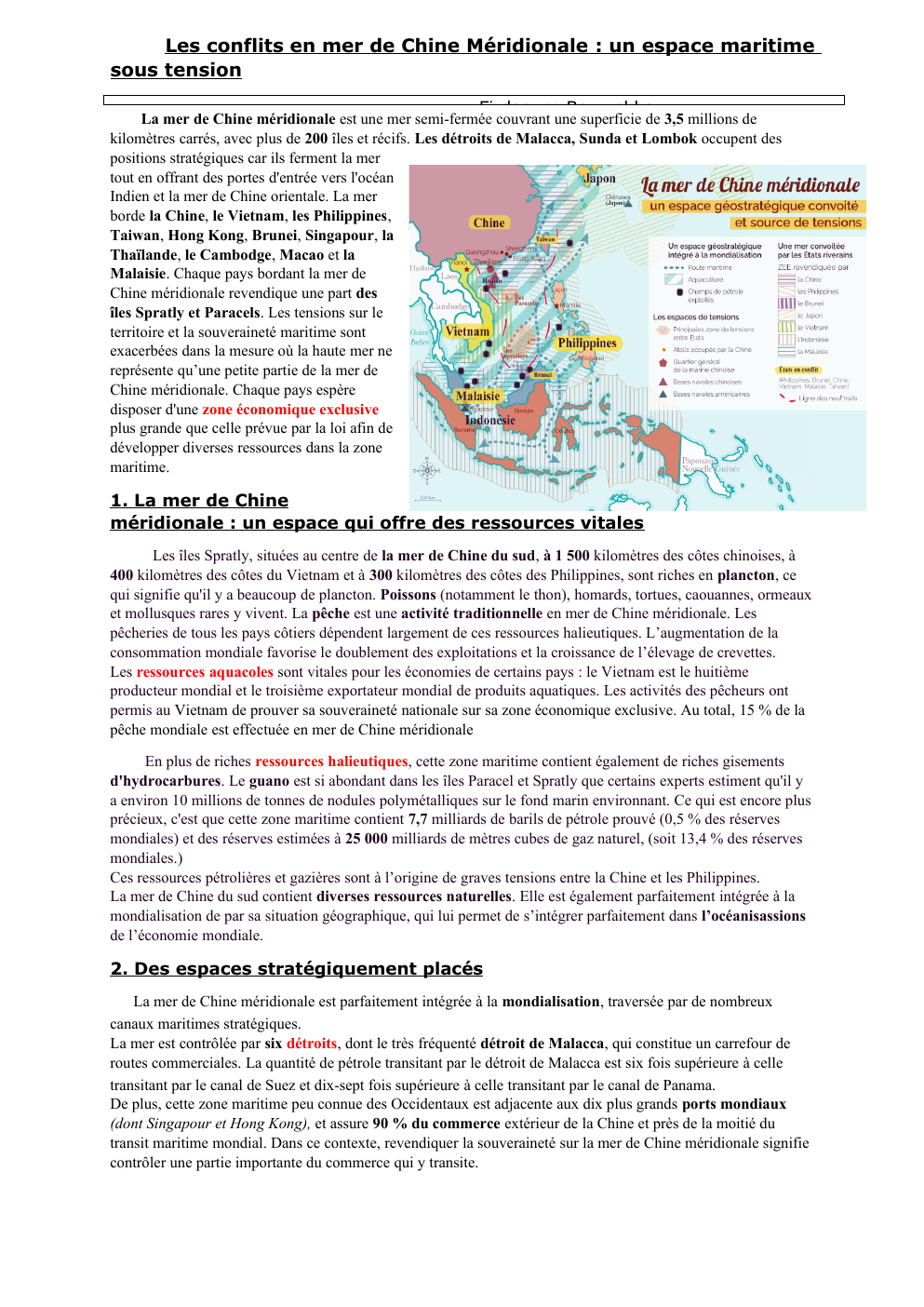 Prévisualisation du document Les conflits en mer de Chine Méridionale : un espace maritime sous tension