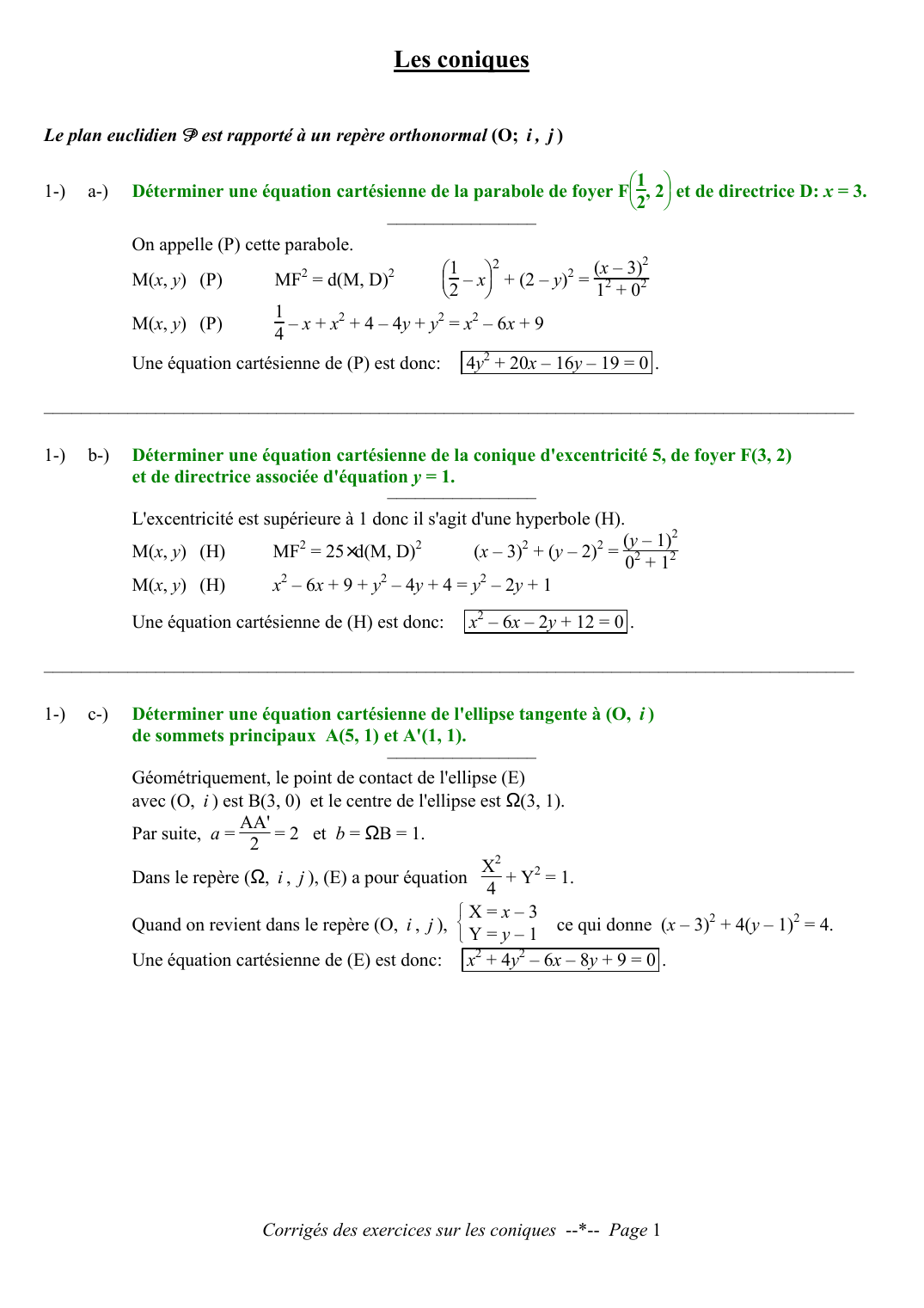 Prévisualisation du document Les coniques