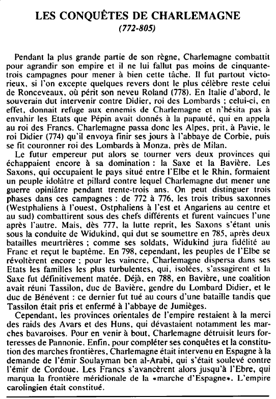 Prévisualisation du document LES CONQUÊTES DE CHARLEMAGNE(772-805) - HISTOIRE.