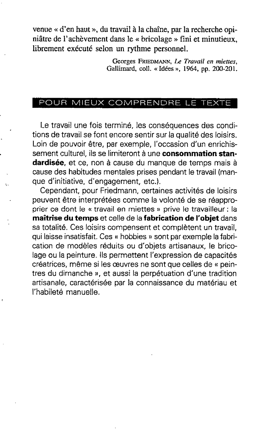 Prévisualisation du document Les conséquences de l'aliénation du travail sur les loisirs de G. FRIEDMANN