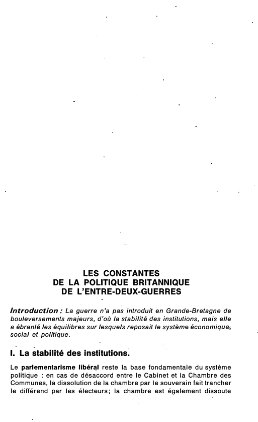 Prévisualisation du document LES CONSTANTES DE LA POLITIQUE BRITANNIQUE DE L'ENTRE-DEUX-GUERRES