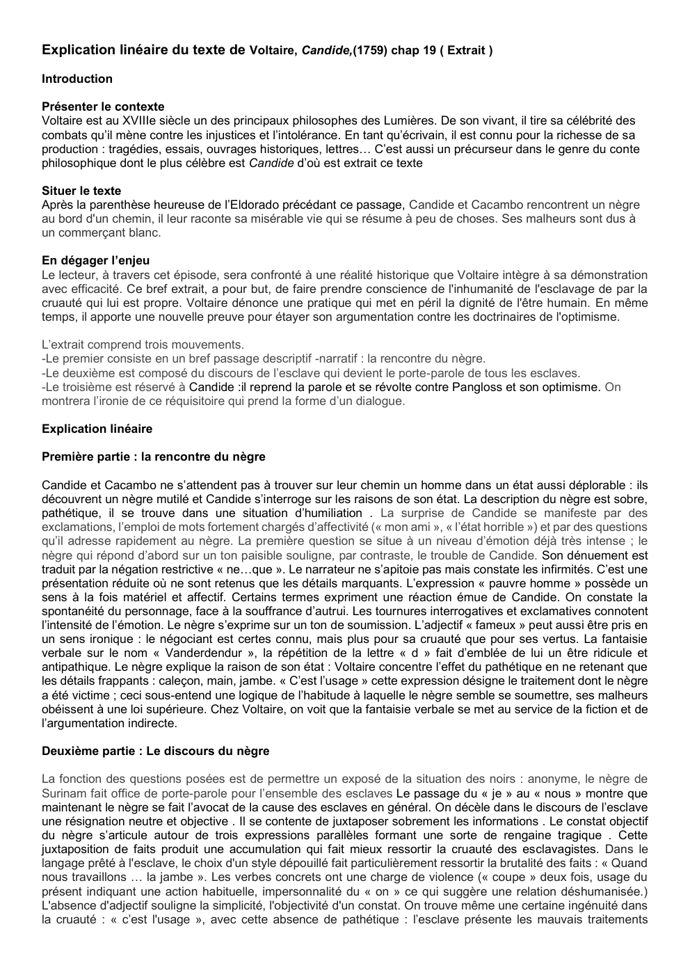 Prévisualisation du document Les courants litterairesExplication linéaire du texte de Voltaire, Candide,(1759) chap 19 ( Extrait )