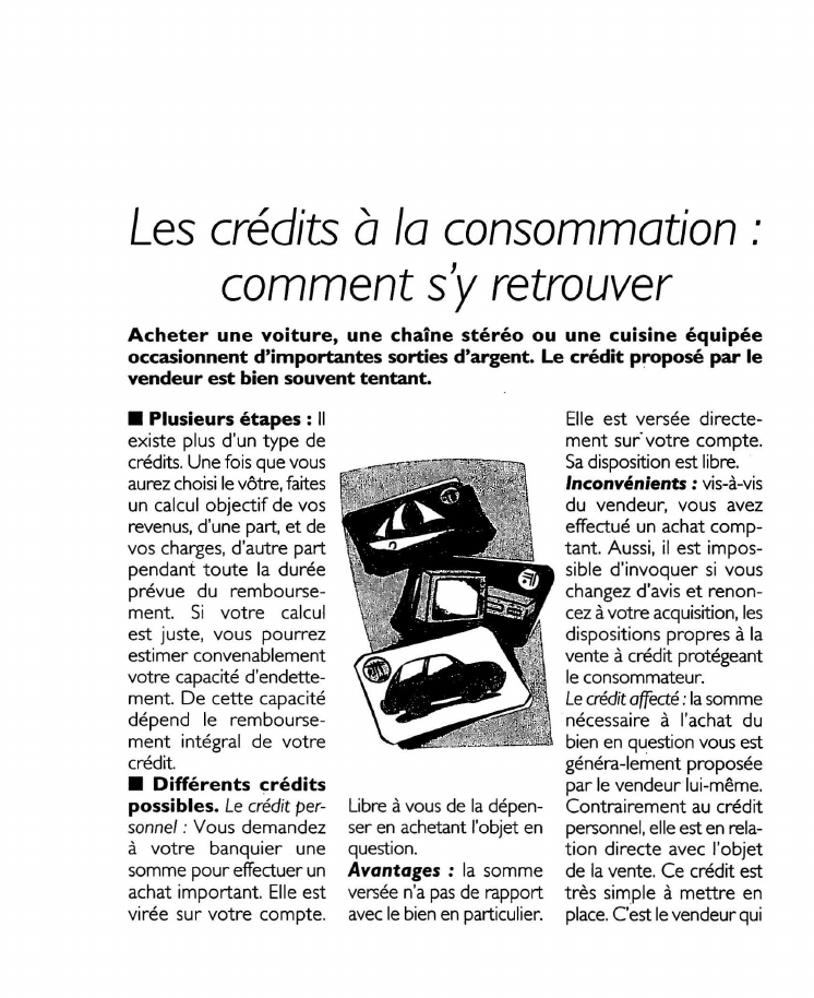 Prévisualisation du document Les crédits à la consommation:comment s'y retrouver ?