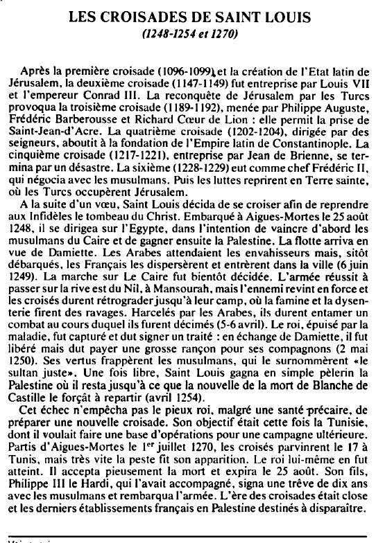 Prévisualisation du document LES CROISADES DE SAINT LOUIS(1248-1254 et 1270) - HISTOIRE.