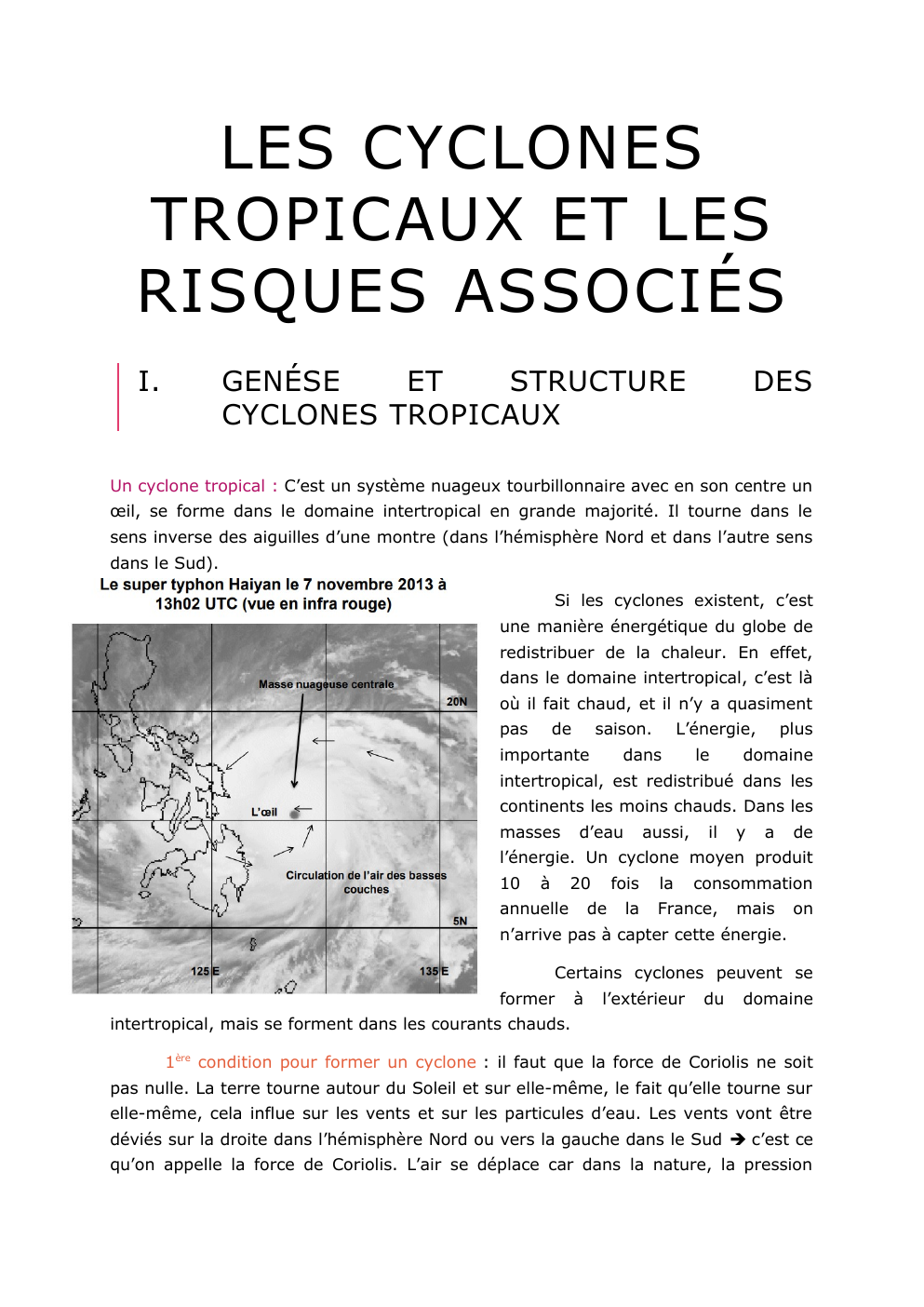 Prévisualisation du document Les cyclones tropicaux et les risques associés
