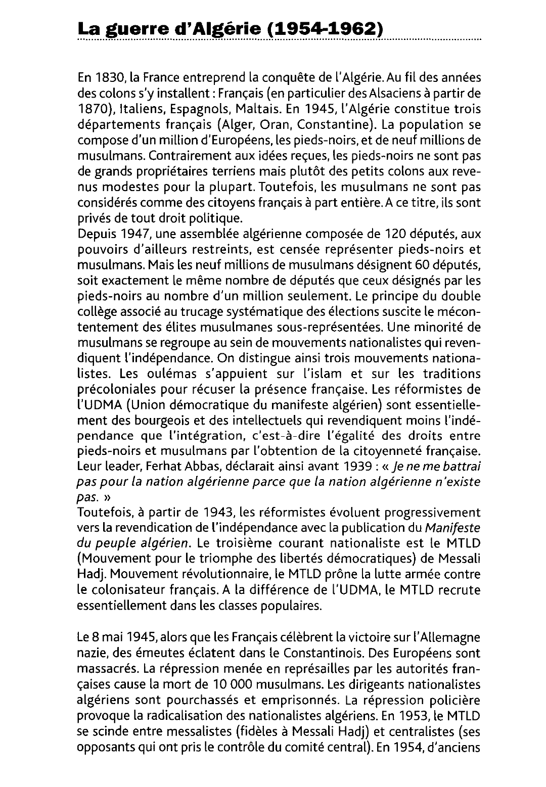 Prévisualisation du document Les débuts de la guerre d'Algérie
