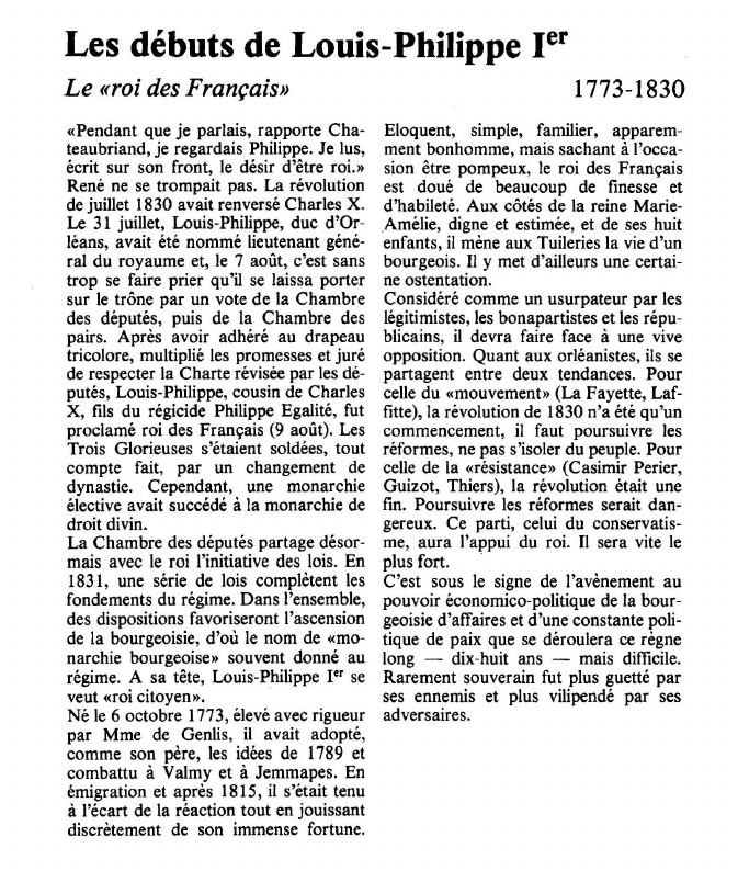 Prévisualisation du document Les débuts de Louis-Philippe ierLe «roi des Français».