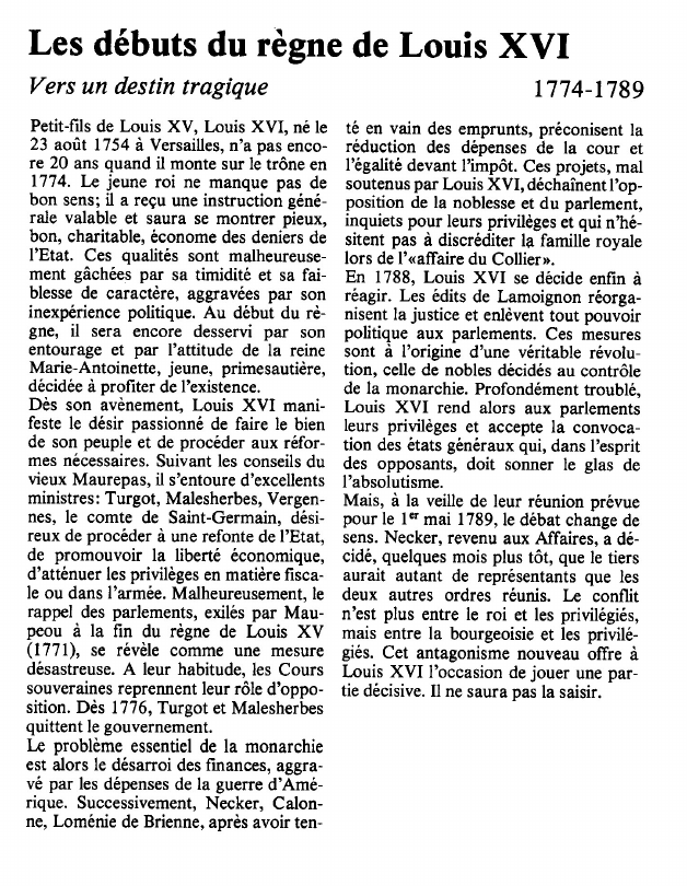 Prévisualisation du document Les débuts du règne de Louis XVIVers un destin tragique.