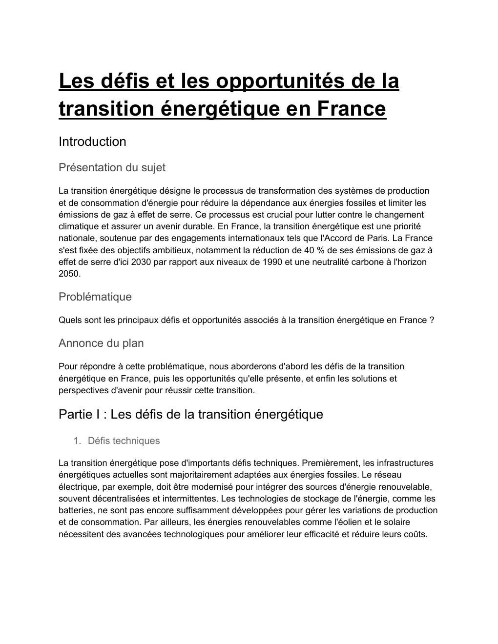 Prévisualisation du document Les défis et les opportunités de la transition énergétique en France