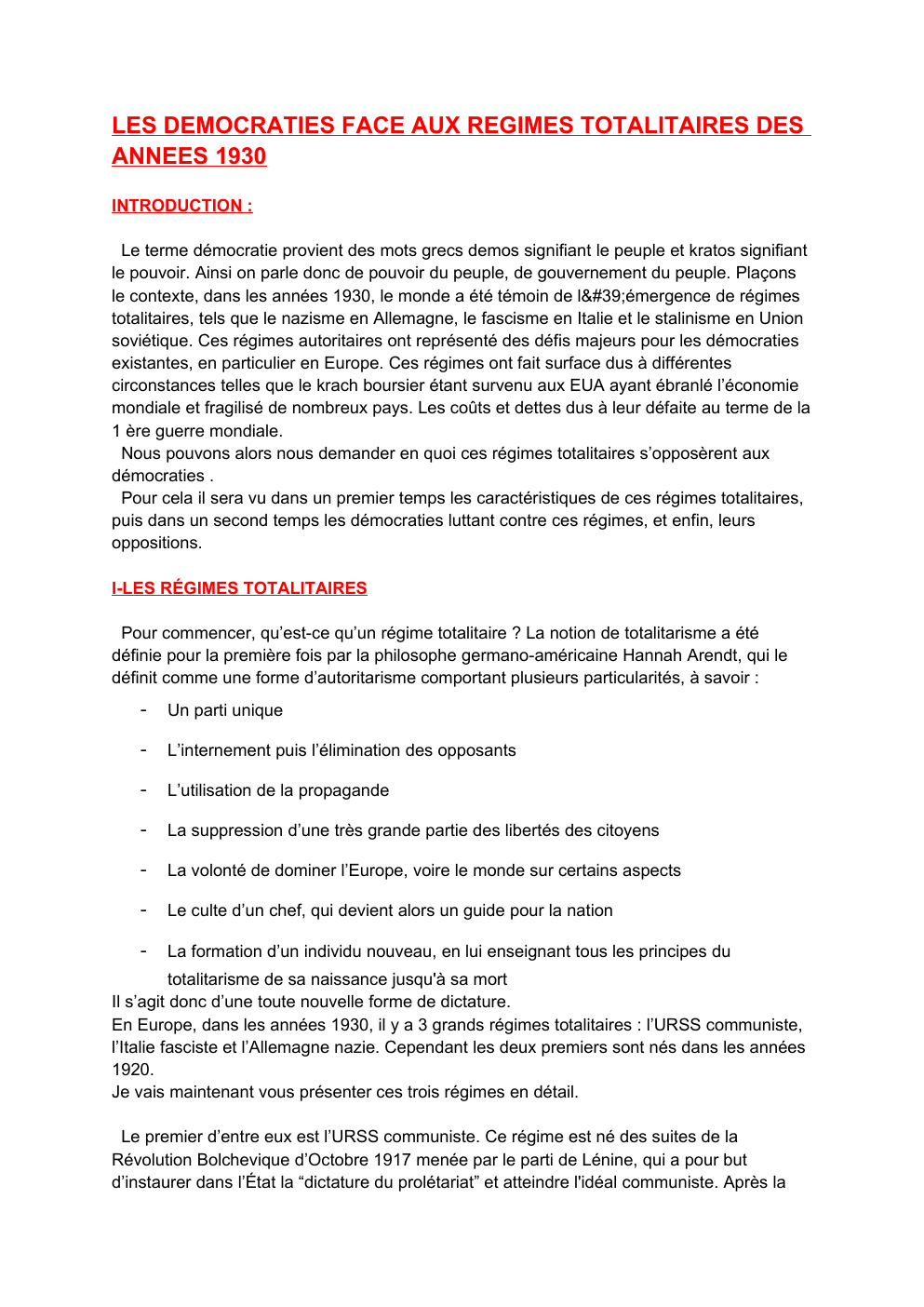 Prévisualisation du document Les démocraties face aux régimes totalitaires des années 1930