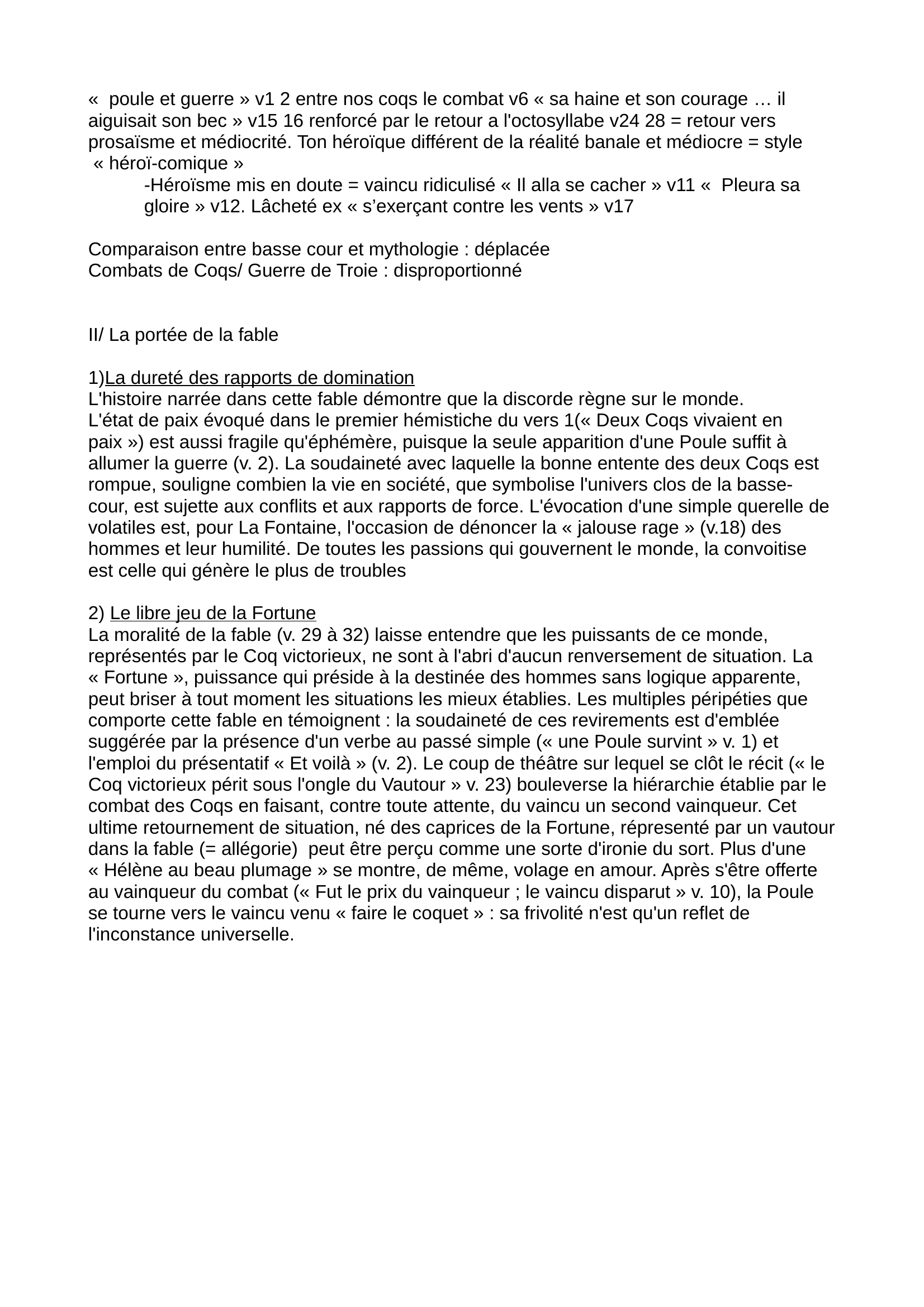 Prévisualisation du document Les deux coqs - Jean de la Fontaine - Analyse