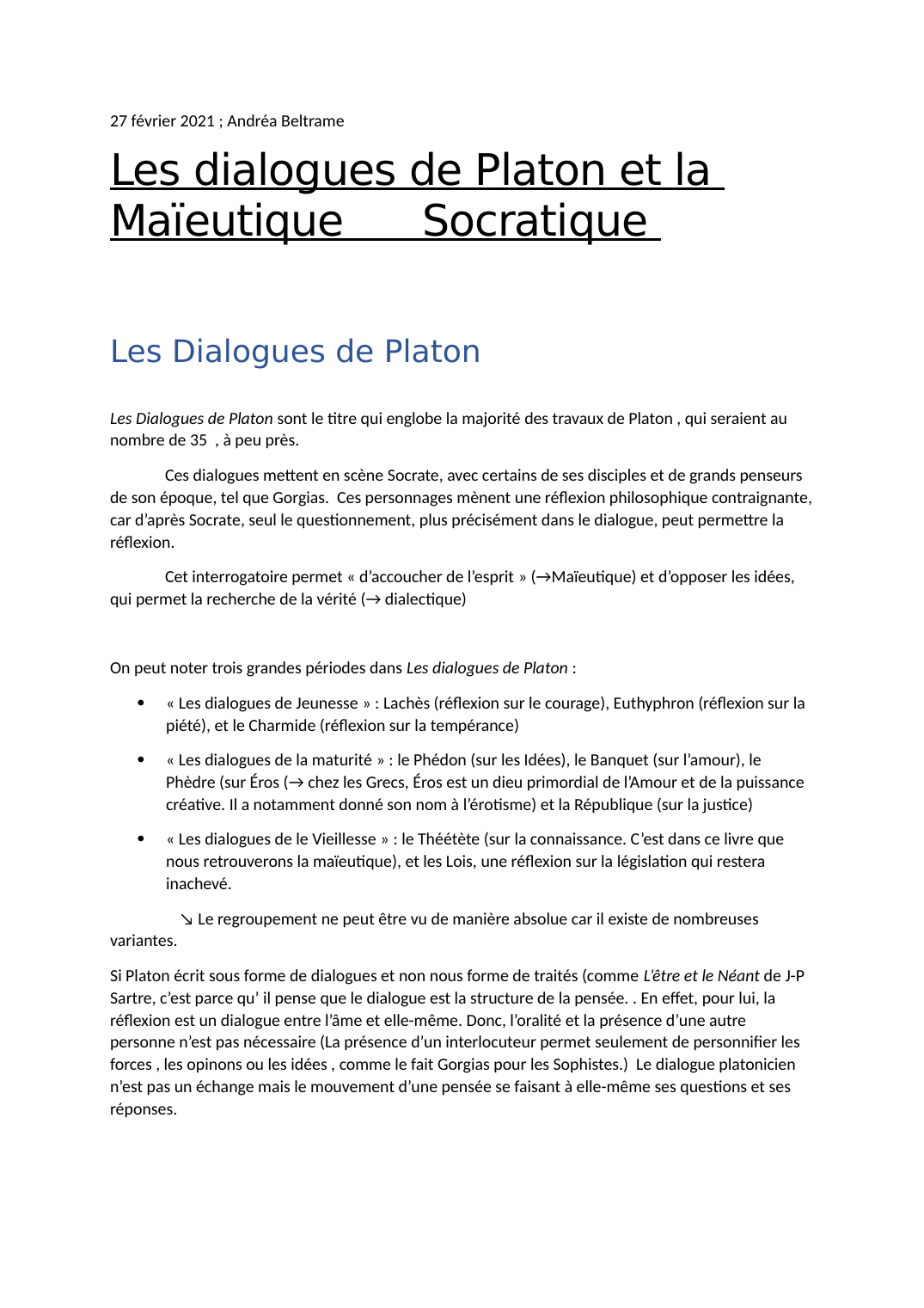 Prévisualisation du document Les dialogues de Platon et la maïeutique socratique