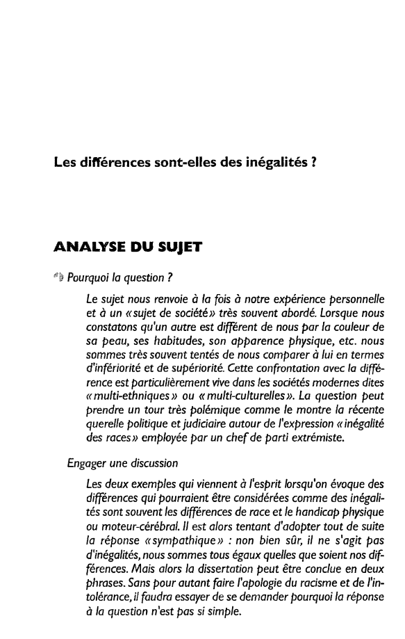 Prévisualisation du document Les différences sont-elles des inégalités ?

ANALYSE DU SUJET

''> Pourquoi la question ?

Le sujet nous renvoie à la...