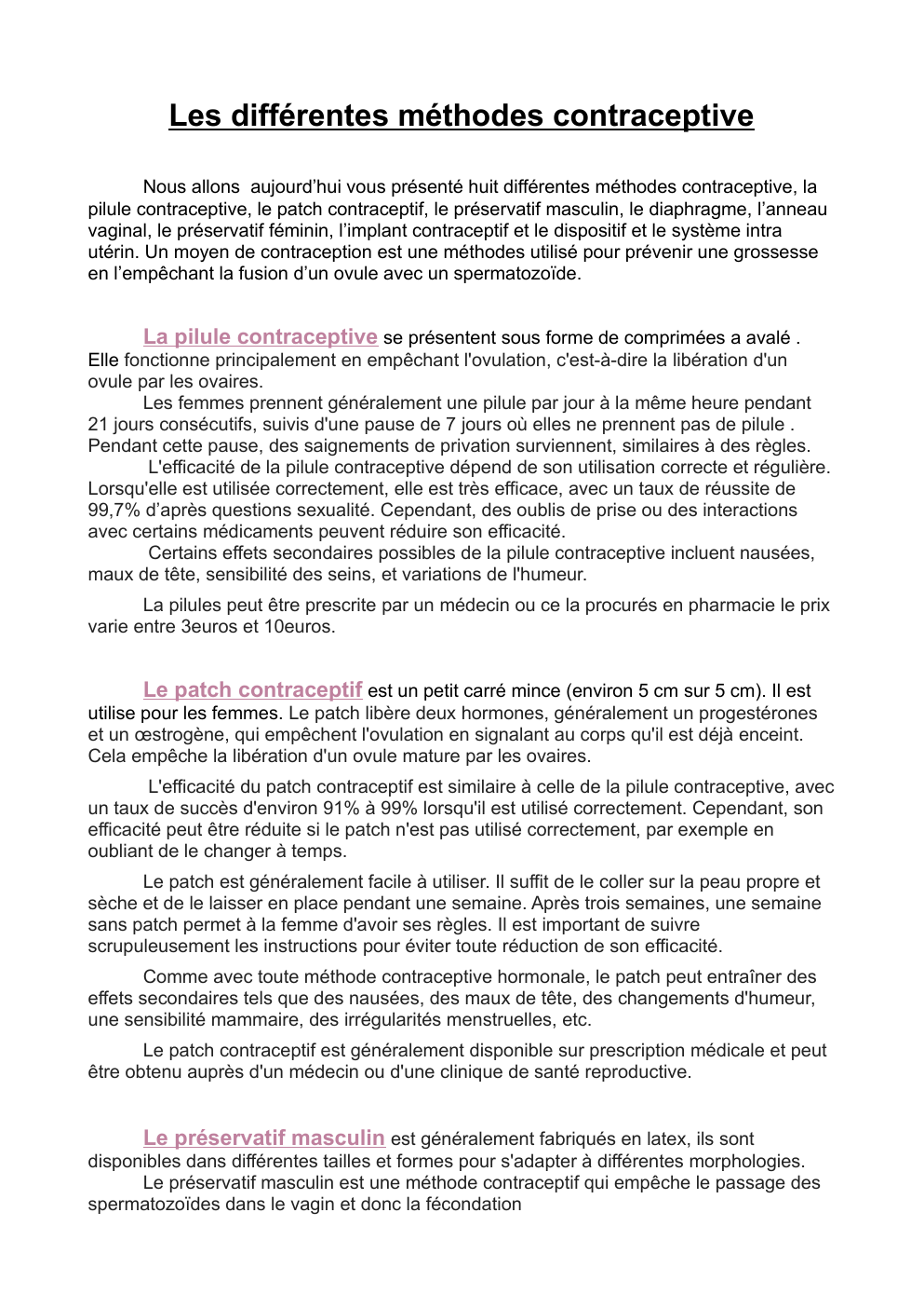 Prévisualisation du document Les différentes méthodes contraceptive