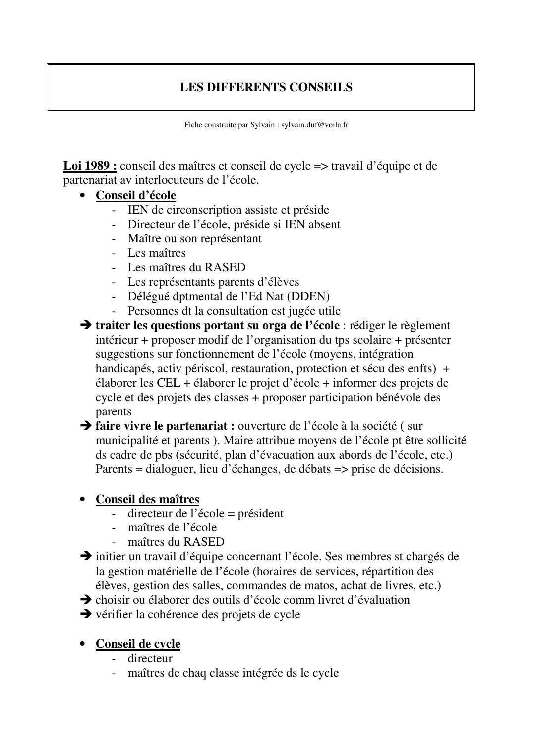 Prévisualisation du document LES DIFFERENTS CONSEILSFiche construite par Sylvain : sylvain.