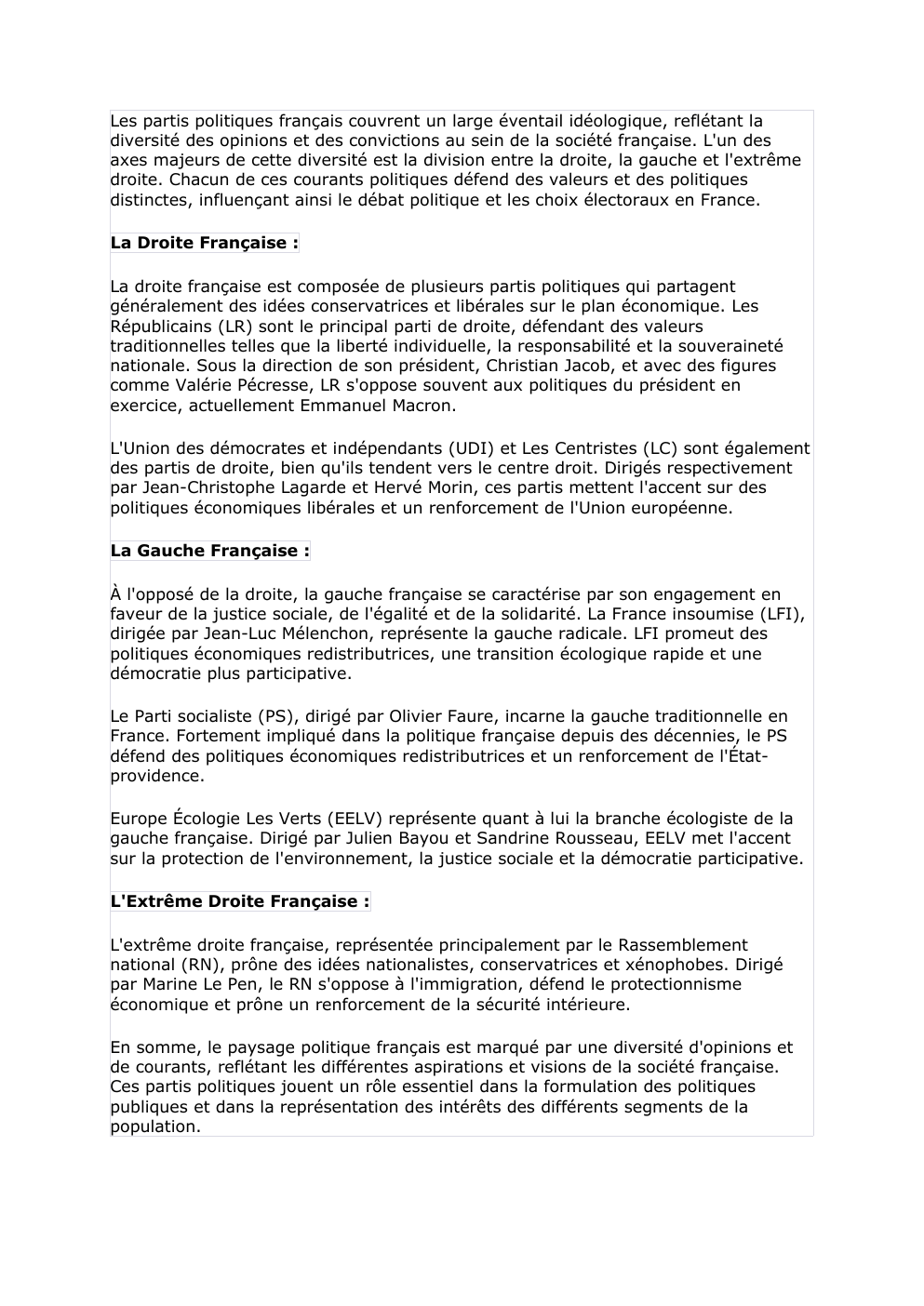 Prévisualisation du document Les différents partis politiques francais