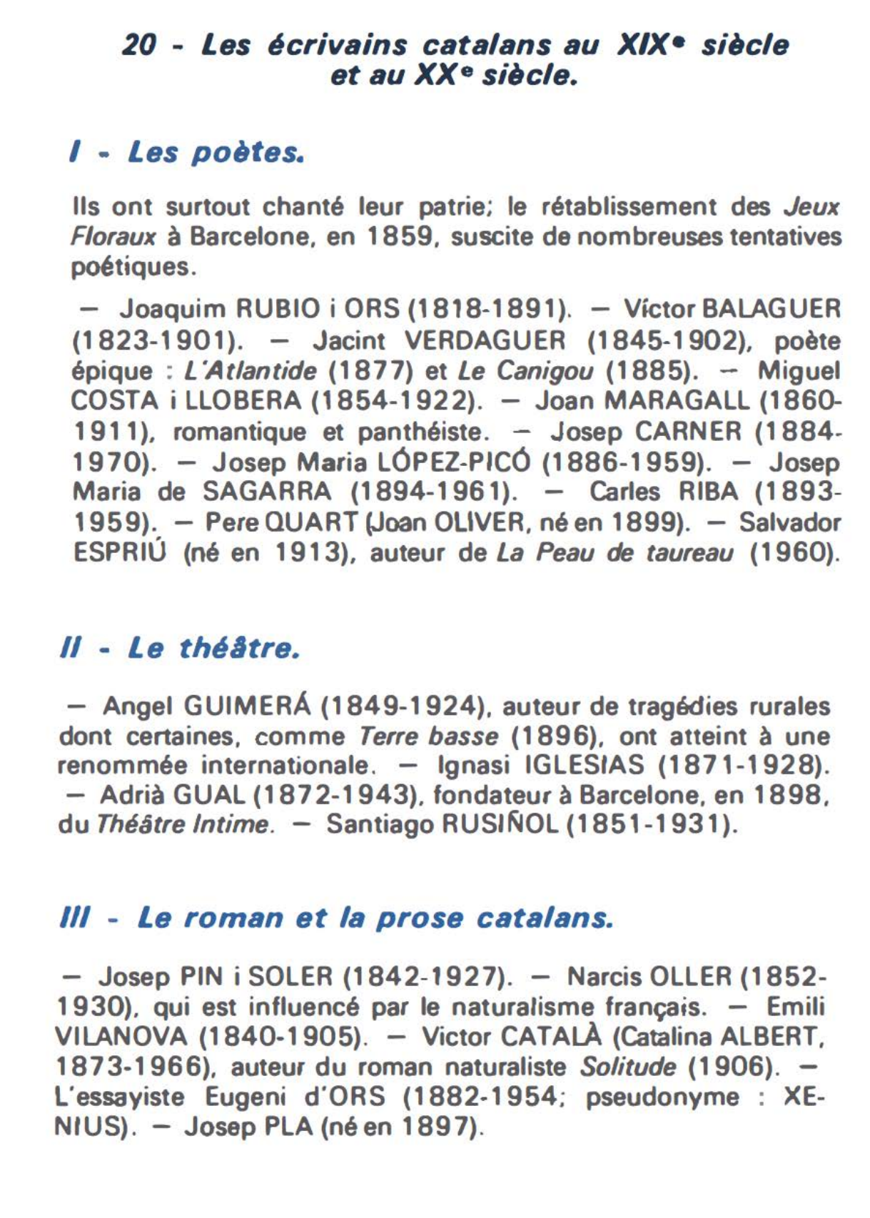 Prévisualisation du document Les écrivains catalans au XIXe siècle et au XXe siècle.