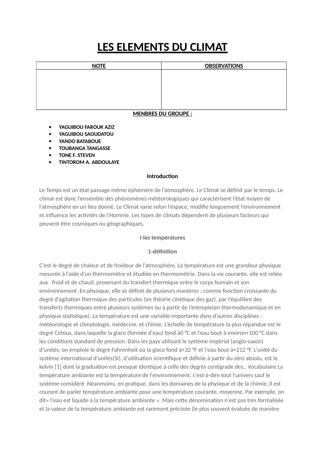 Prévisualisation du document LES ELEMENTS DU CLIMATNOTEOBSERVATIONS