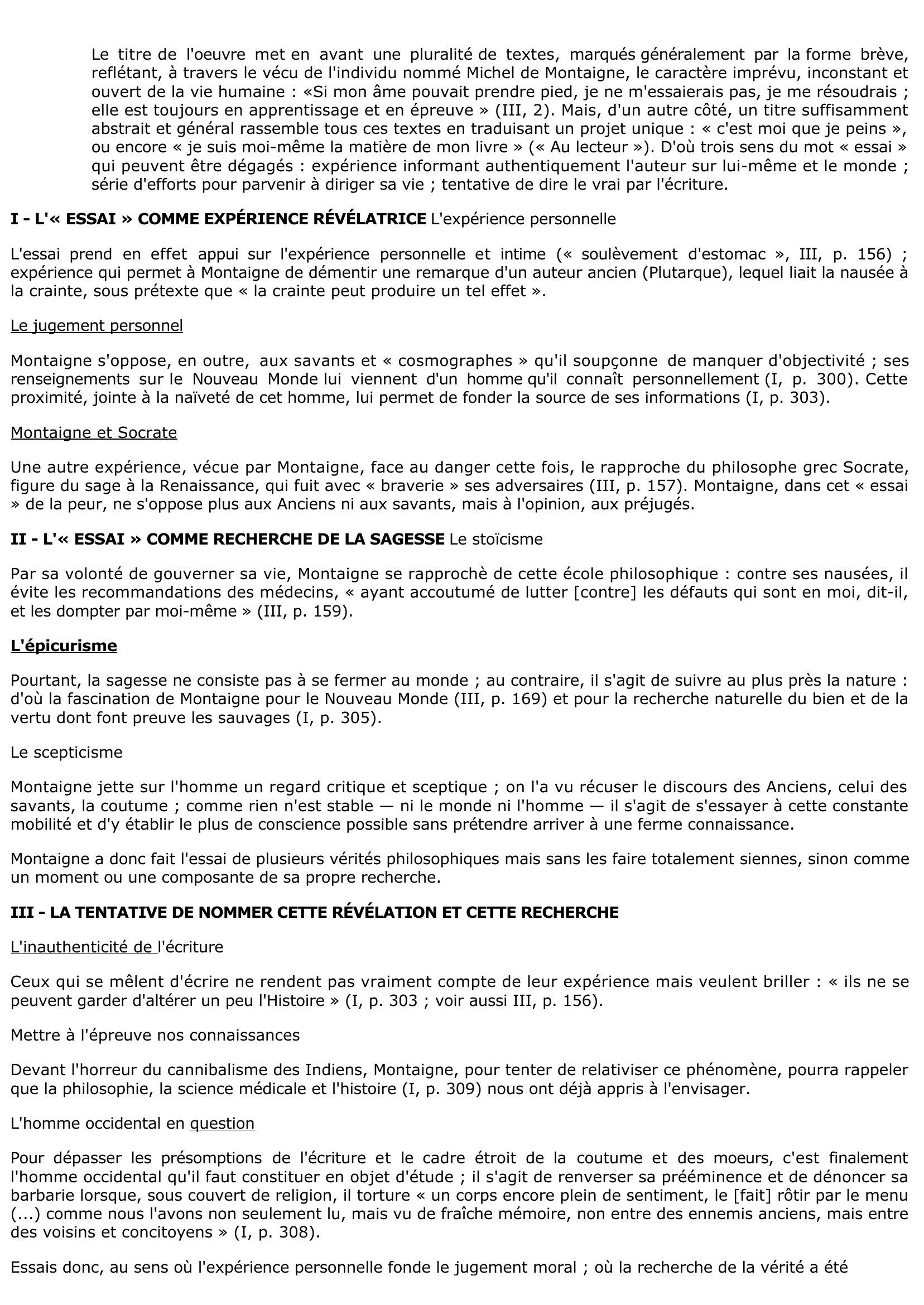 Prévisualisation du document Les « essais » de Montaigne - I,31 et III, 6: Des Cannibales - Des Coches.