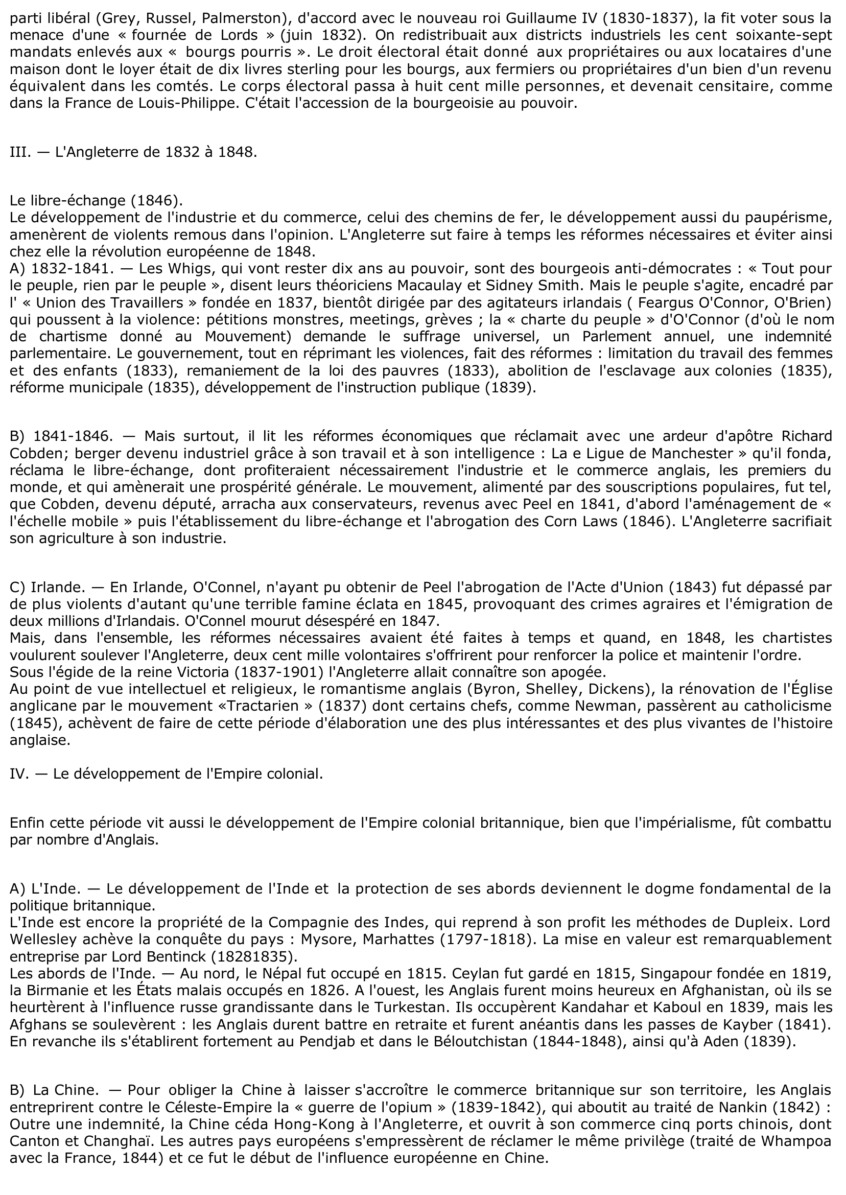 Prévisualisation du document LES ÉTATS EUROPÉENS DE 1815 A 1848 : L'ANGLETERRE
