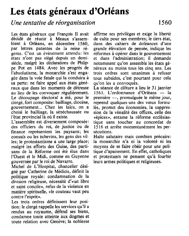 Prévisualisation du document Les états généraux d'OrléansUne tentative de réorganisation.