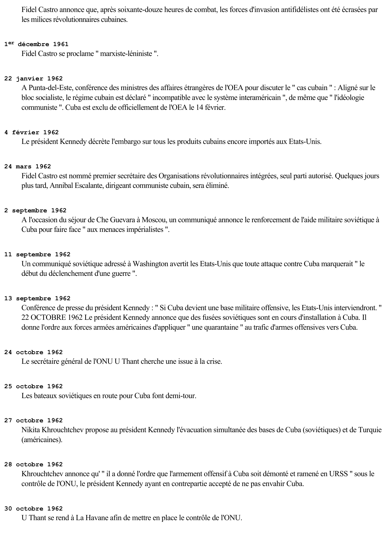 Prévisualisation du document Les Etats-unis, Cuba et l'URSS, 1960-1962 (Histoire)