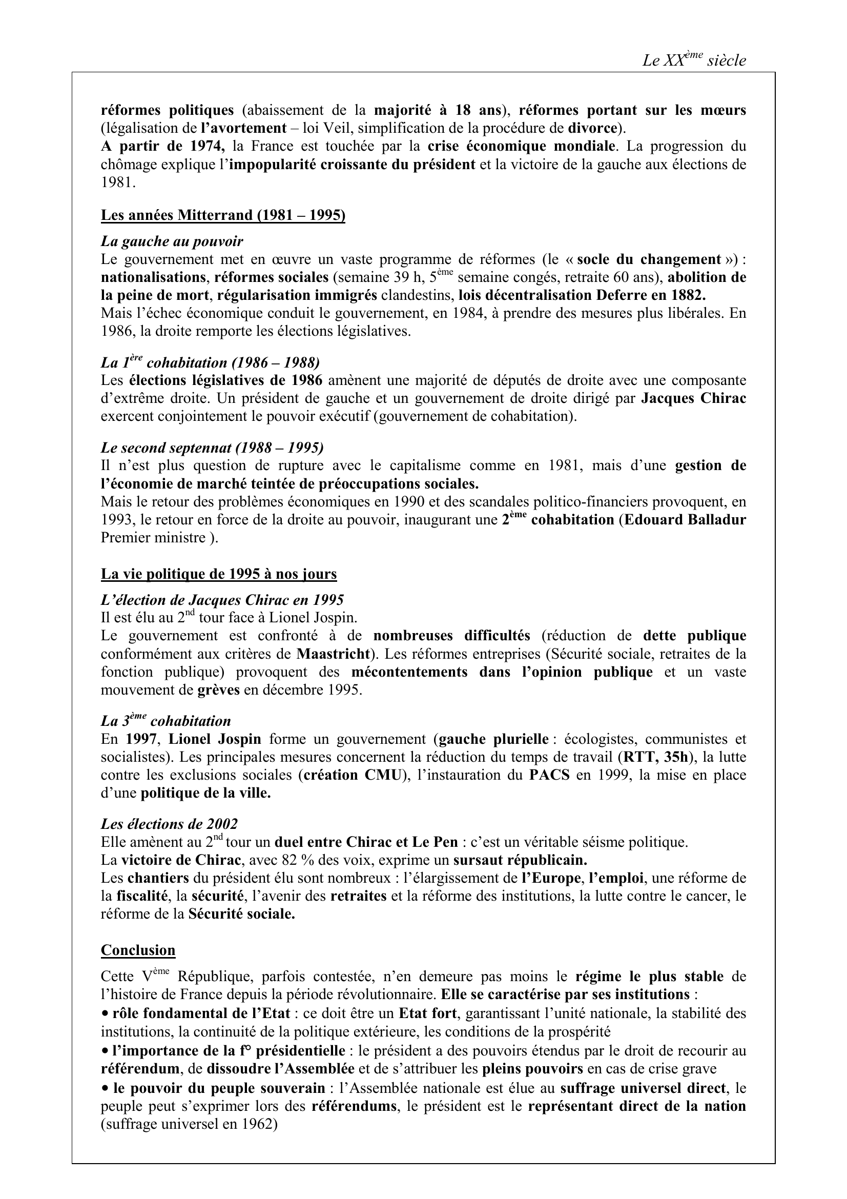 Prévisualisation du document LES EVENEMENTS DE LA Vème RÉPUBLIQUE (CRPE)