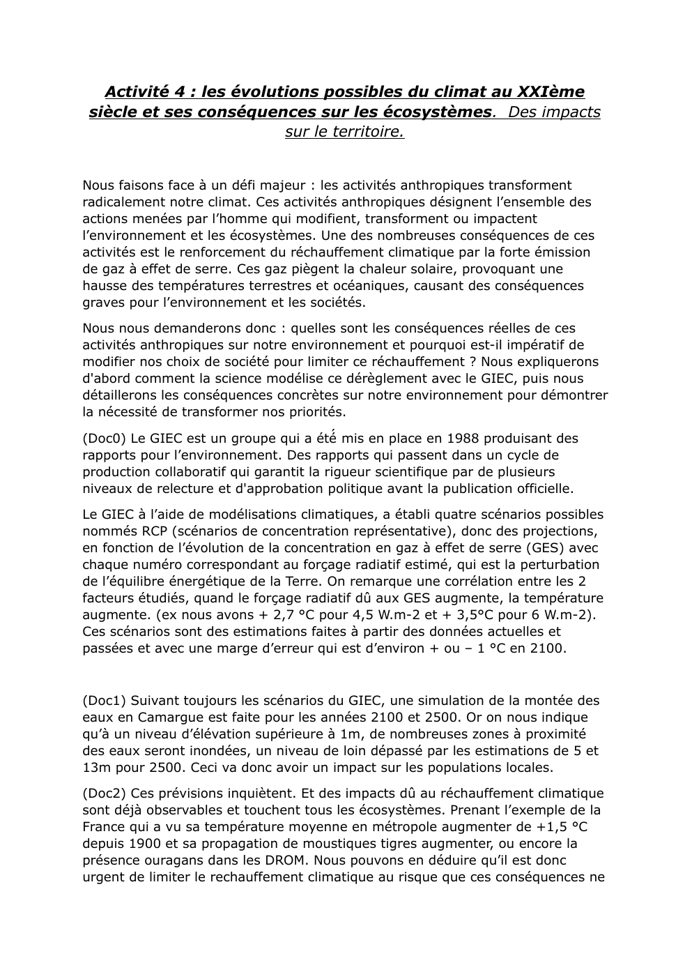 Prévisualisation du document Les évolutions possibles du climat au XXIème siècle et ses conséquences sur les écosystèmes