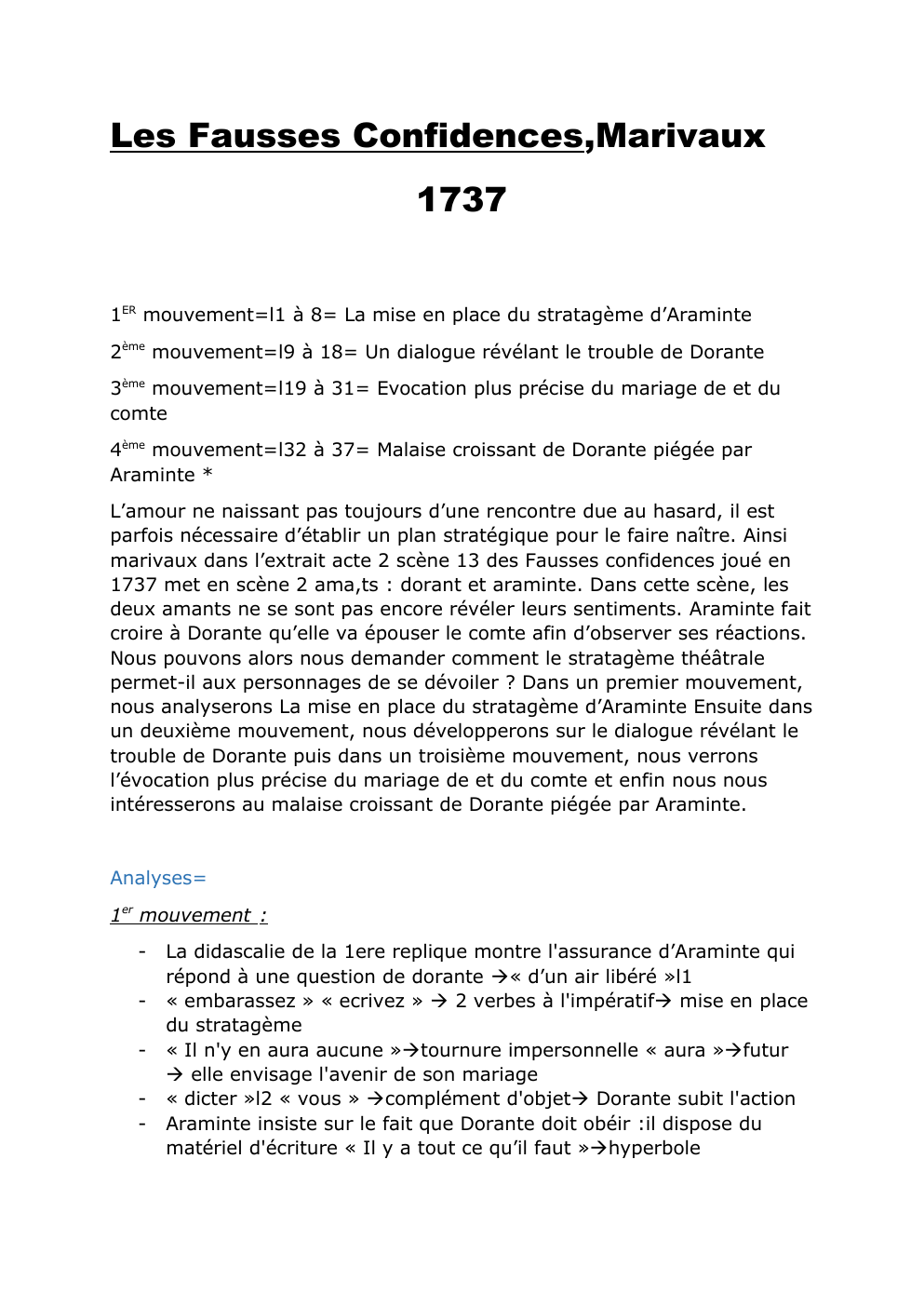 Prévisualisation du document Les Fausses Confidences de Marivaux 1737: La mise en place du stratagème d’Araminte