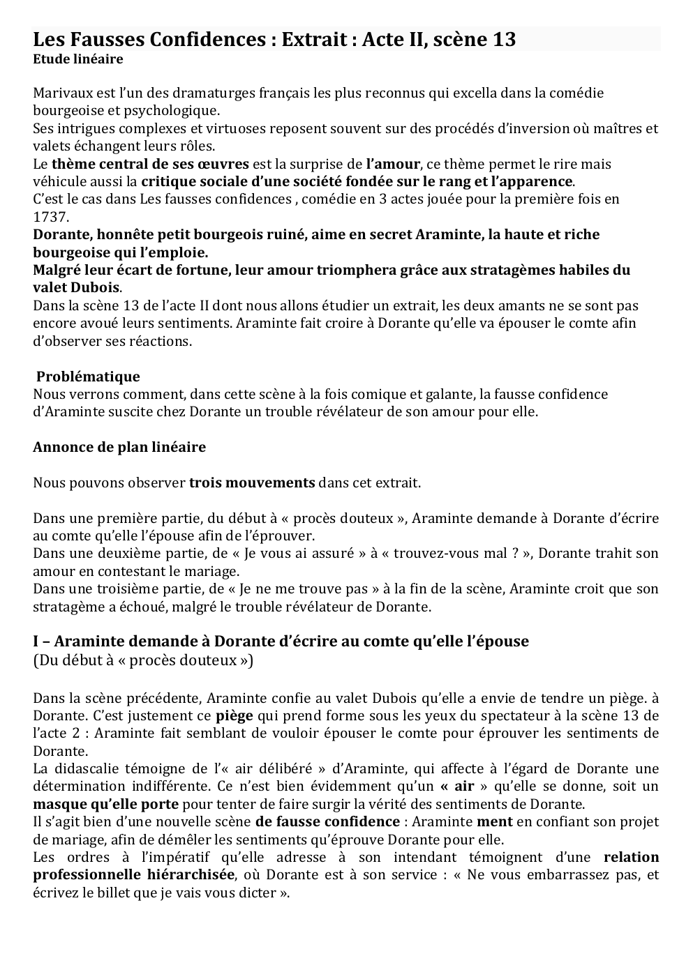 Prévisualisation du document Les Fausses Confidences : Extrait : Acte II, scène 13 Etude linéaire