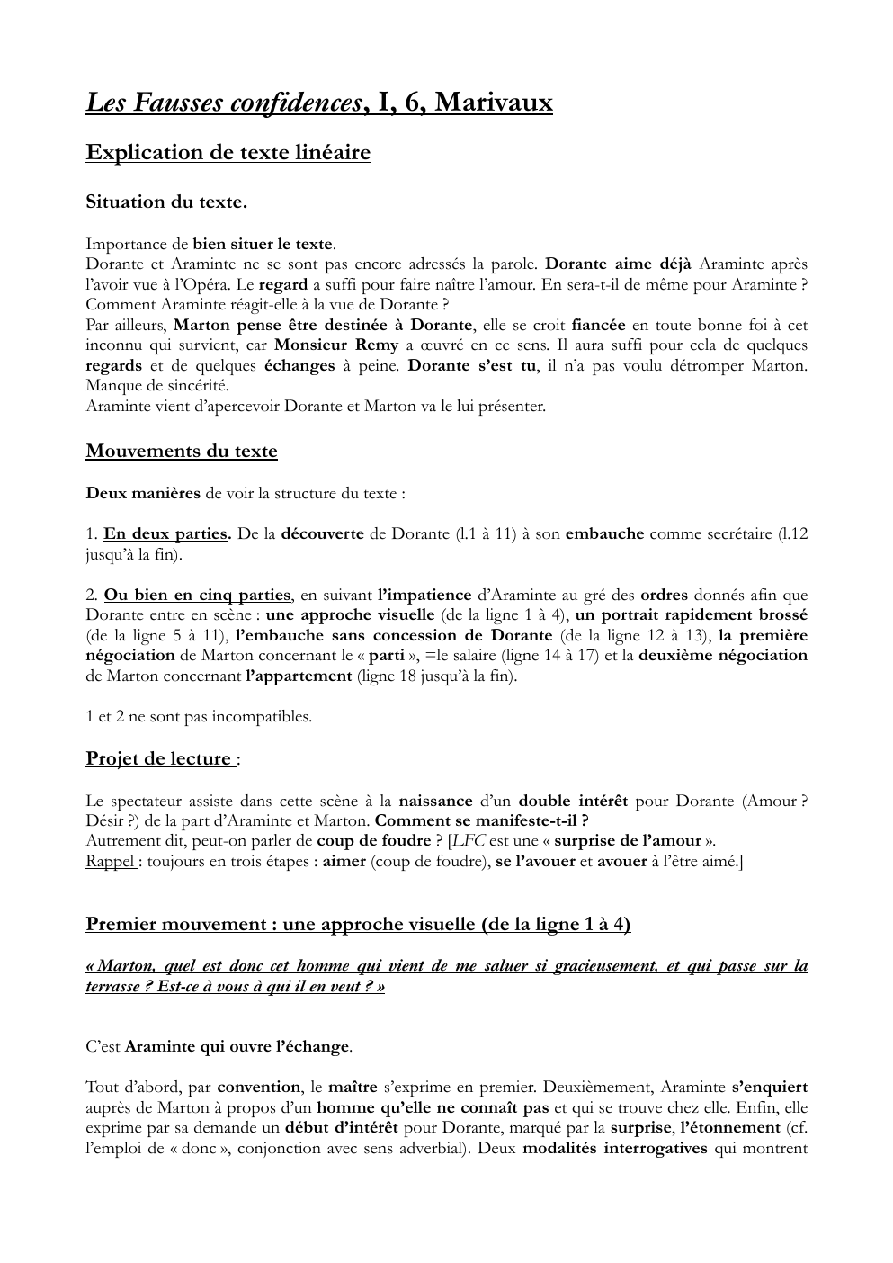 Prévisualisation du document Les Fausses confidences, I, 6, Marivaux Explication de texte linéaire