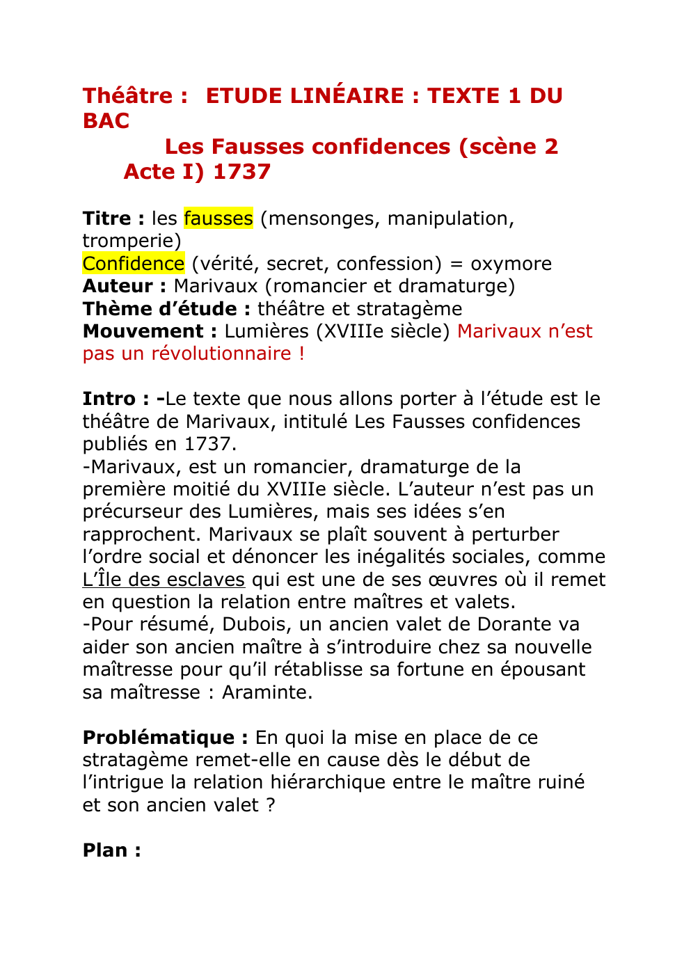 Prévisualisation du document Les Fausses confidences (scène 2 Acte I) 1737