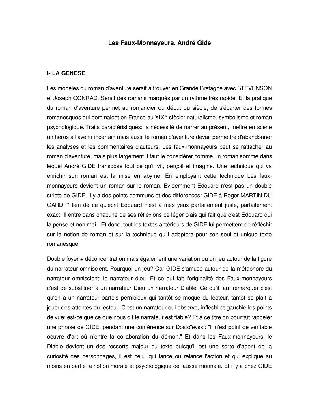 Prévisualisation du document Les Faux-monnayeurs, André Gide - Genèse et modernité