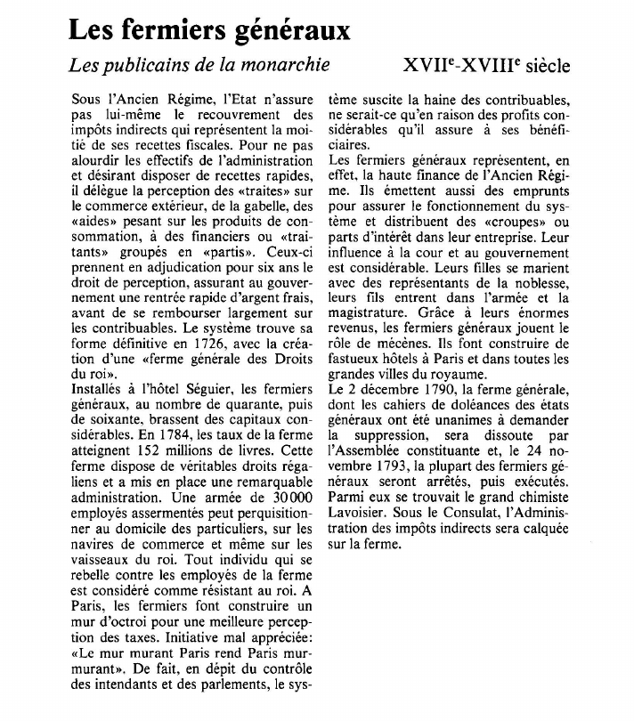 Prévisualisation du document Les fermiers générauxLes publicains de la monarchie.
