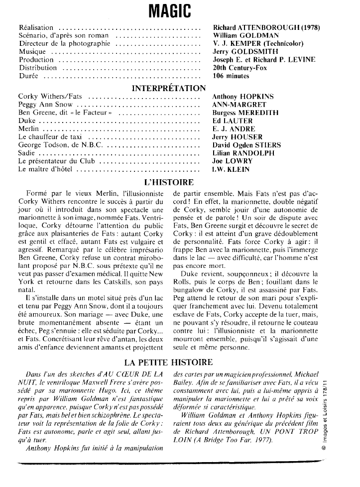 Prévisualisation du document Les Fiches de Monsieur CinémaH istoire I llustrée d u C inéma M ondialMAGICRichard ATTENBOROUGH (1978)William GOLDMANV.