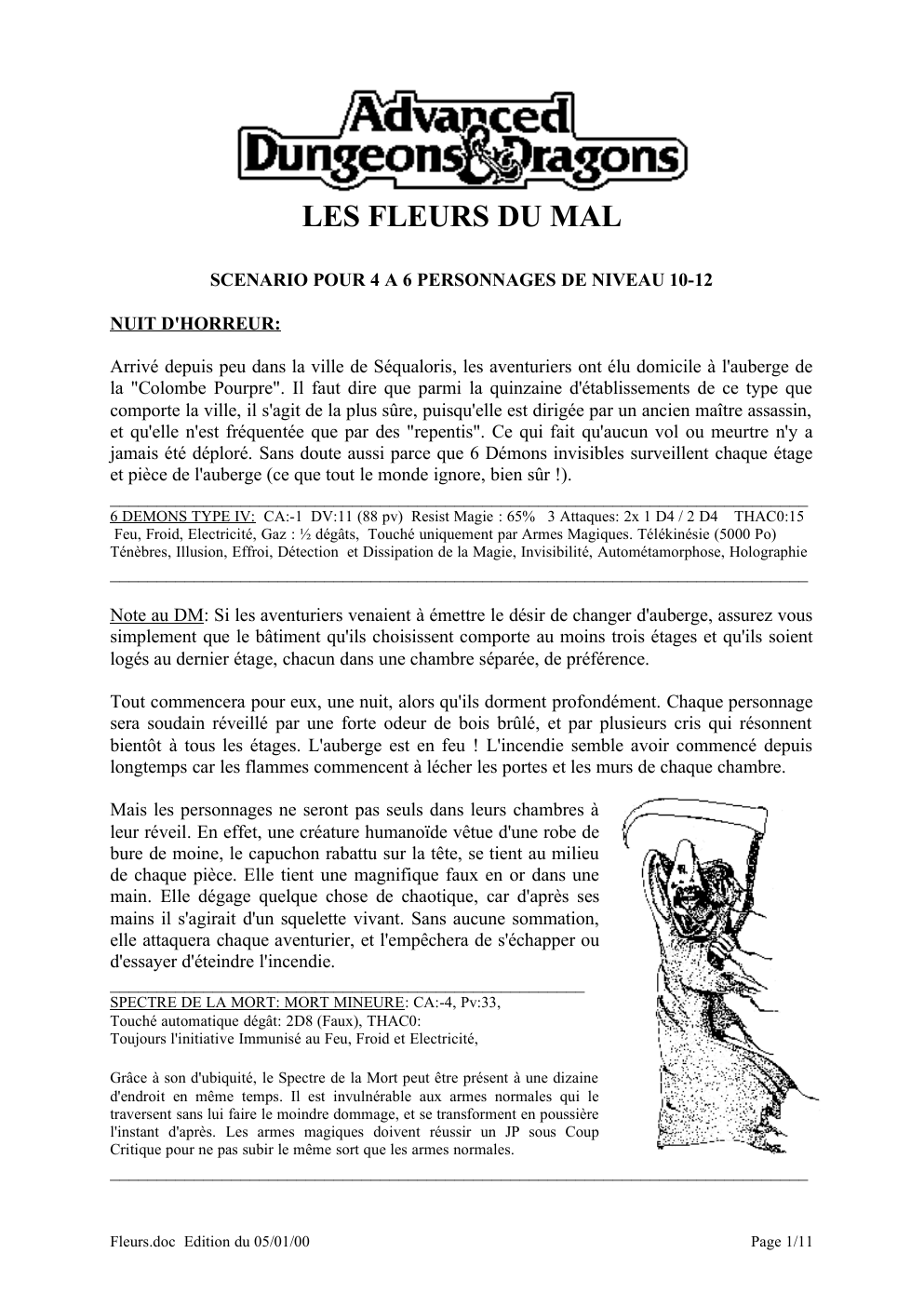 Prévisualisation du document LES FLEURS DU MAL SCENARIO POUR 4 A 6 PERSONNAGES DE NIVEAU 10-12 NUIT D'HORREUR:
