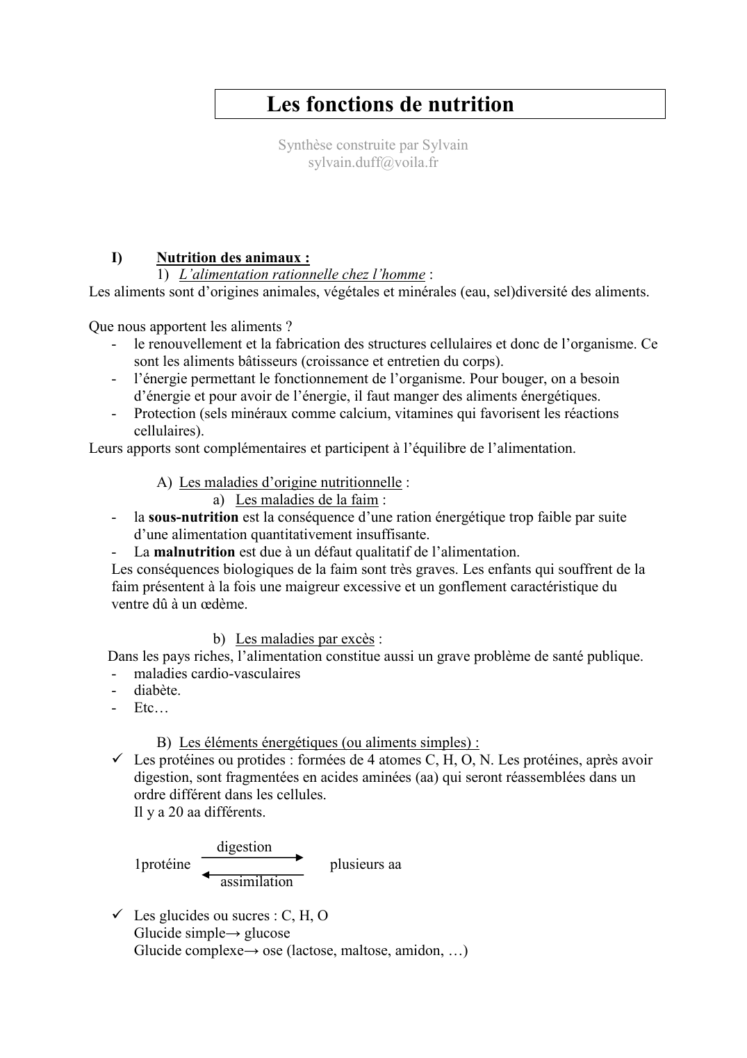 Prévisualisation du document Les fonctions de nutritionSynthèse construite par Sylvainsylvain.