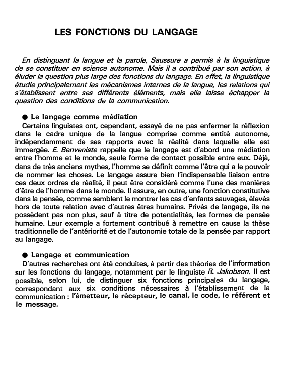 Prévisualisation du document LES FONCTIONS DU LANGAGE (fiche bac)