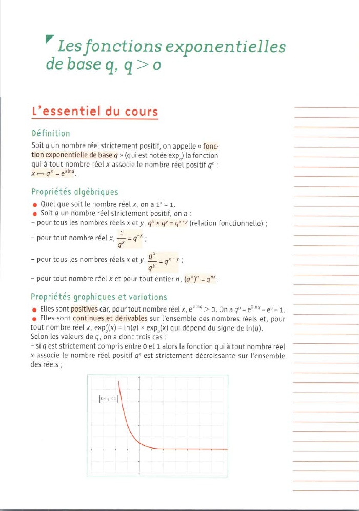 Prévisualisation du document ,,. Les fonctions exponentielles
de base q, q > o
L'essentiel du cours
Définition
Soit q un nombre rée l...