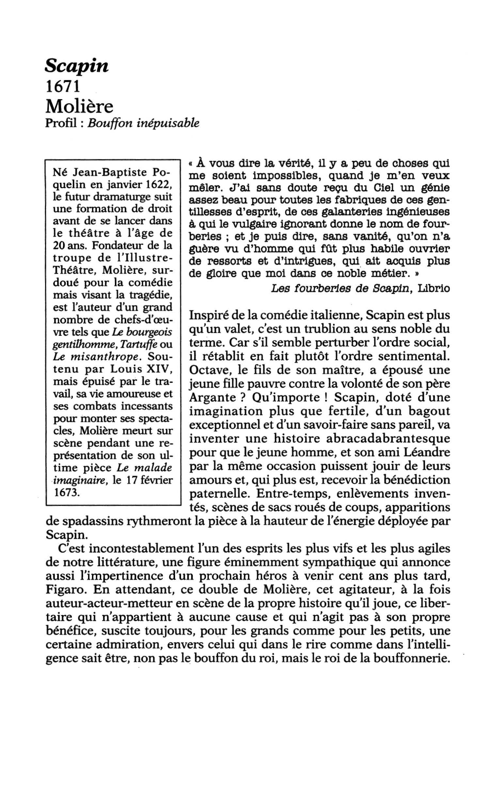 Prévisualisation du document Les Fourberie de Scapin de Molière (Résumé & Analyse)