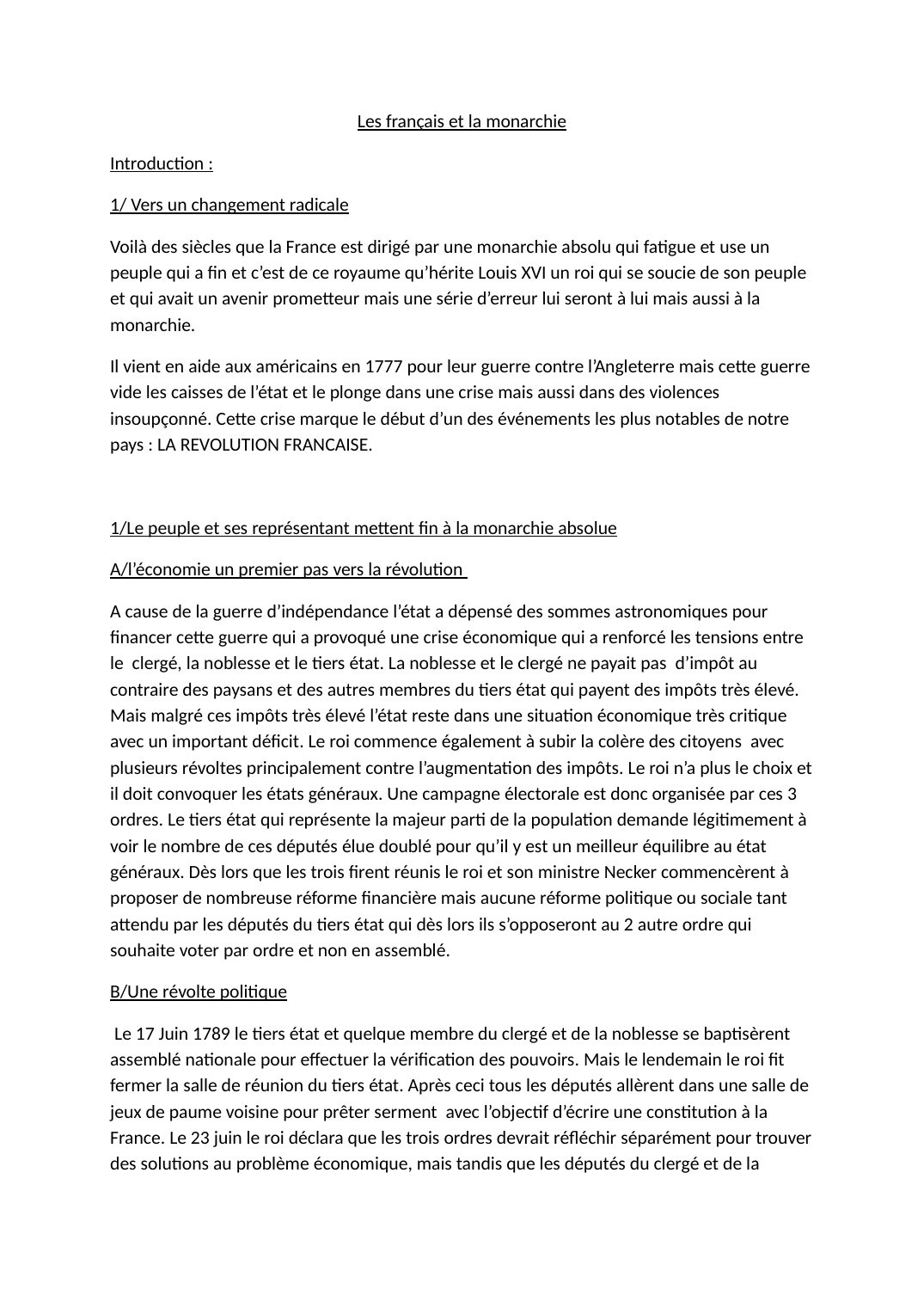 Prévisualisation du document Les français et la monarchieIntroduction :