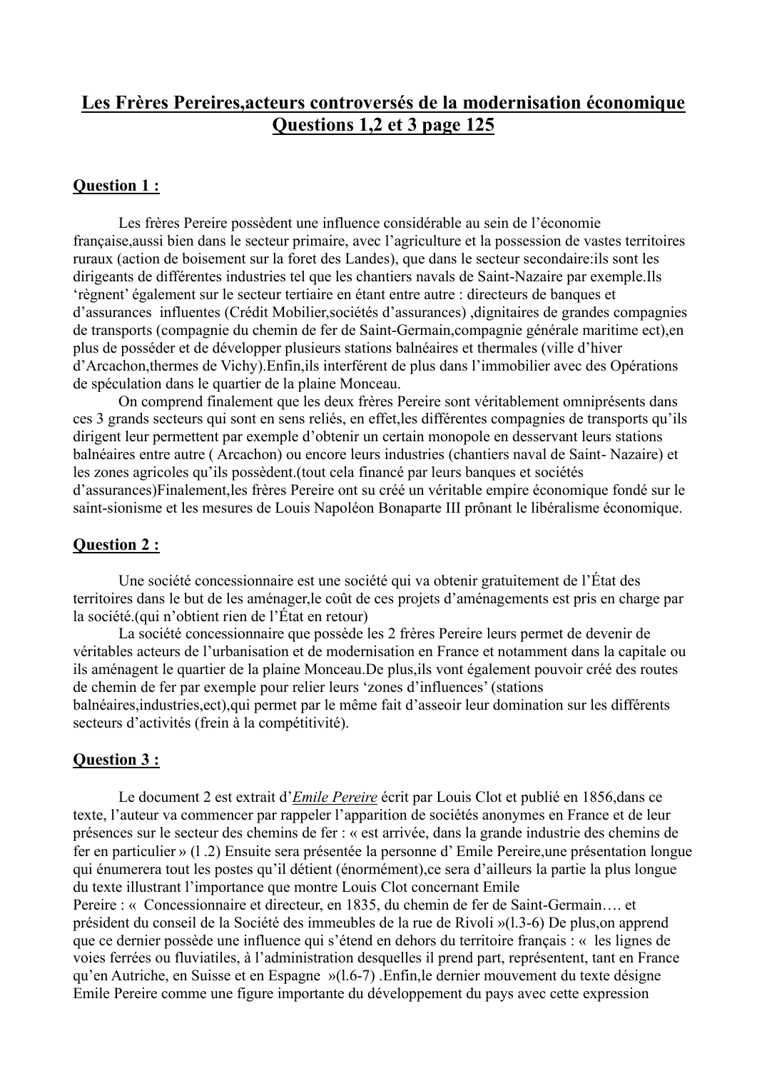 Prévisualisation du document Les Frères Pereires, acteurs controversés de la modernisation économique Questions 1,2 et 3 page 125