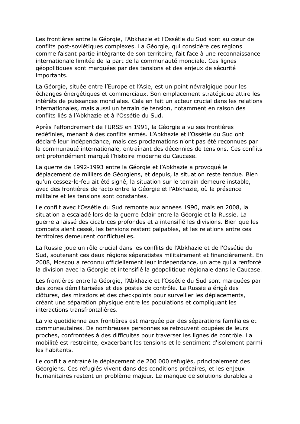 Prévisualisation du document Les frontières entre la Géorgie - Ossétie du sud et Abkhazie
