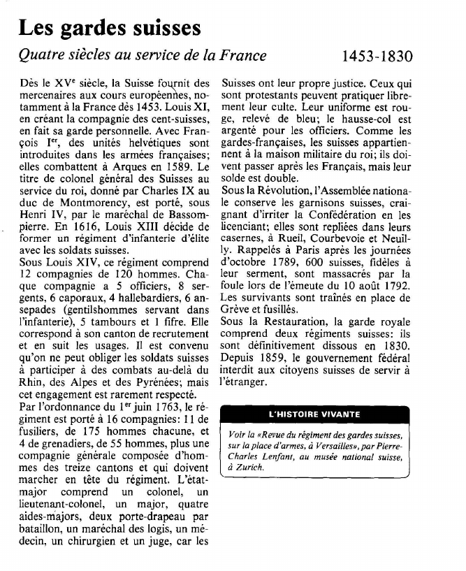 Prévisualisation du document Les gardes suissesQuatre siècles au service de la France.