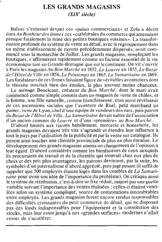 Prévisualisation du document LES GRANDS MAGASINS(XIXe siècle) (HISTOIRE).
