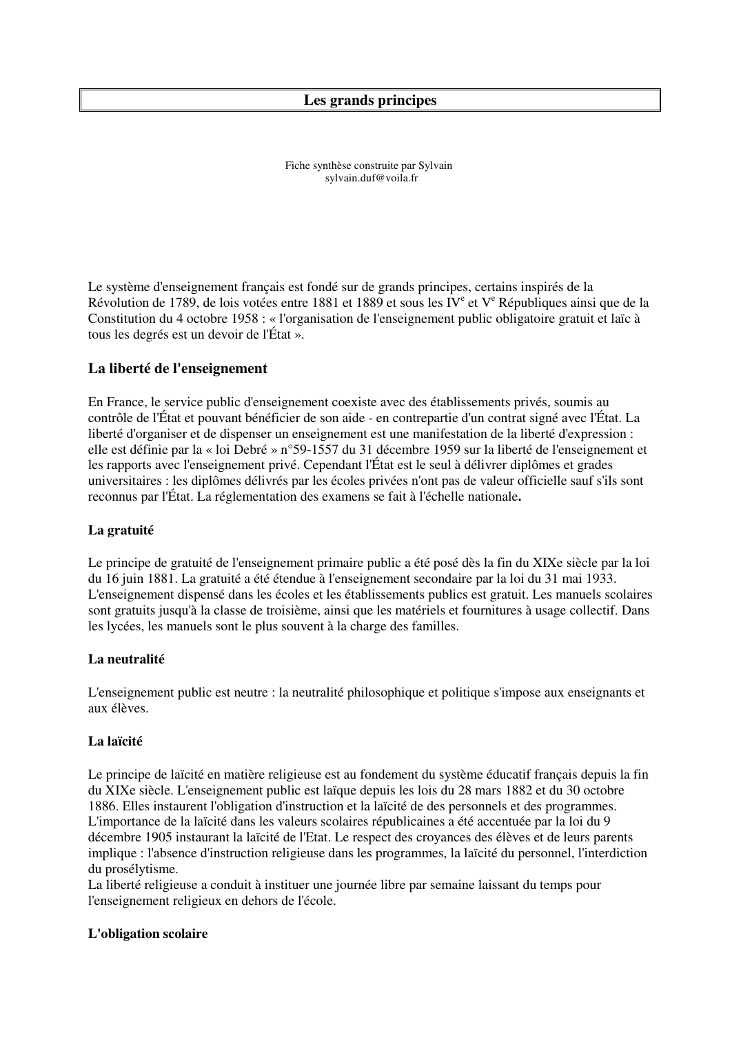 Prévisualisation du document Les grands principesFiche synthèse construite par Sylvainsylvain.