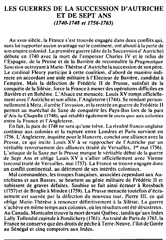 Prévisualisation du document LES GUERRES DE LA SUCCESSION D'AUTRICHE ET DE SEPT ANS(1740-1748 et 1756-1763) - HISTOIRE.