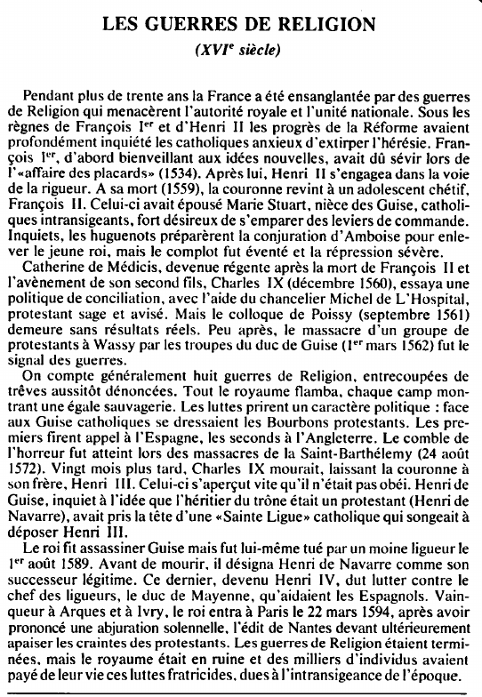 Prévisualisation du document LES GUERRES DE RELIGION(XVIe siècle) - HISTOIRE.